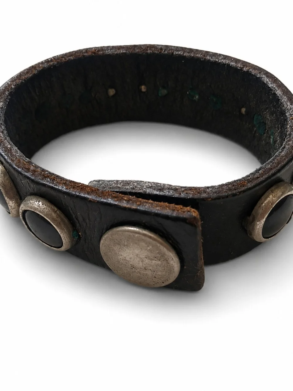 2000's Leather Stud Bracelet W/ Black Cabochons